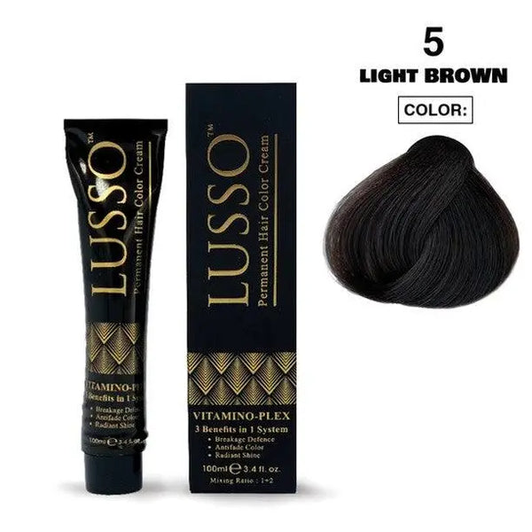 Lusso Permanent Hair Color Cream 100 ML #5 Light Brown - DOKAN