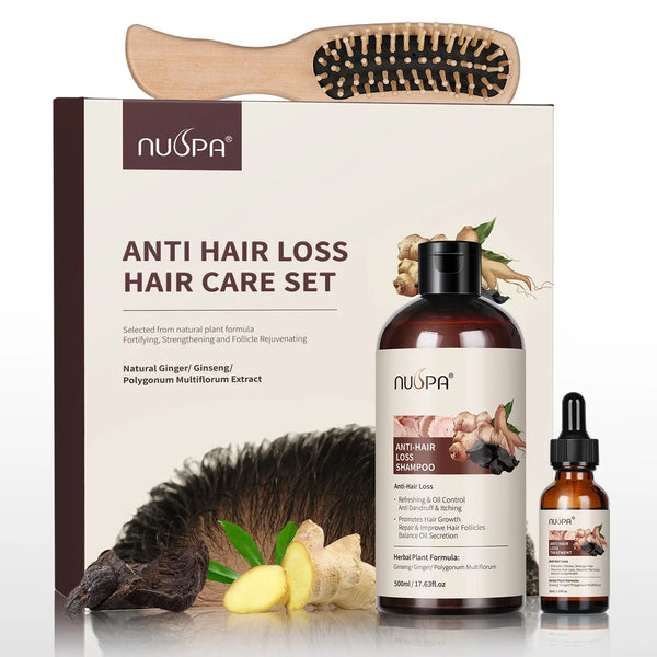NUSPA Anti Hair Loss Hair Care Set with Herbal Shampoo, Serum & Massage Comb - DOKAN