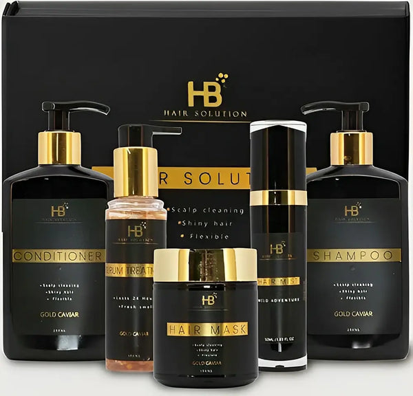HB HAIR SOLUTION Gold Caviar & Argan Oil Hair Care Kit 5 pcs - DOKAN