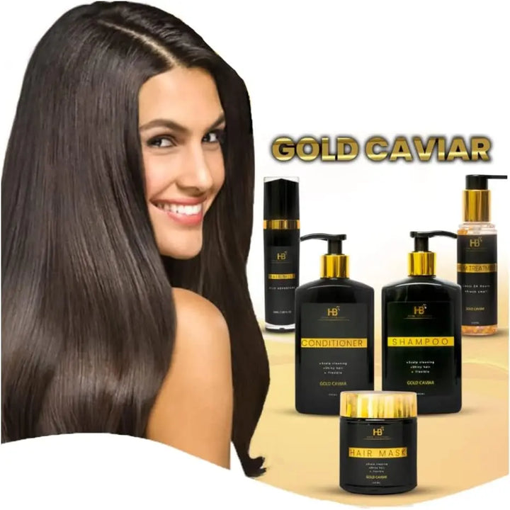 HB HAIR SOLUTION Gold Caviar & Argan Oil Hair Care Kit 5 pcs - DOKAN