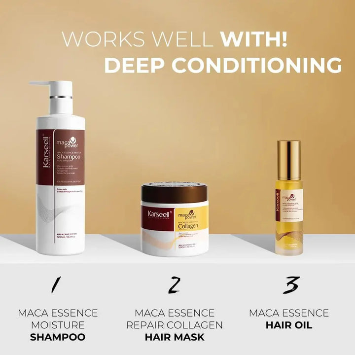KARSEELL Maca Essence Moisturizing Repair Set – Shampoo + Essence Oil + Collagen Hair Mask KARSEELL JOLIE'S