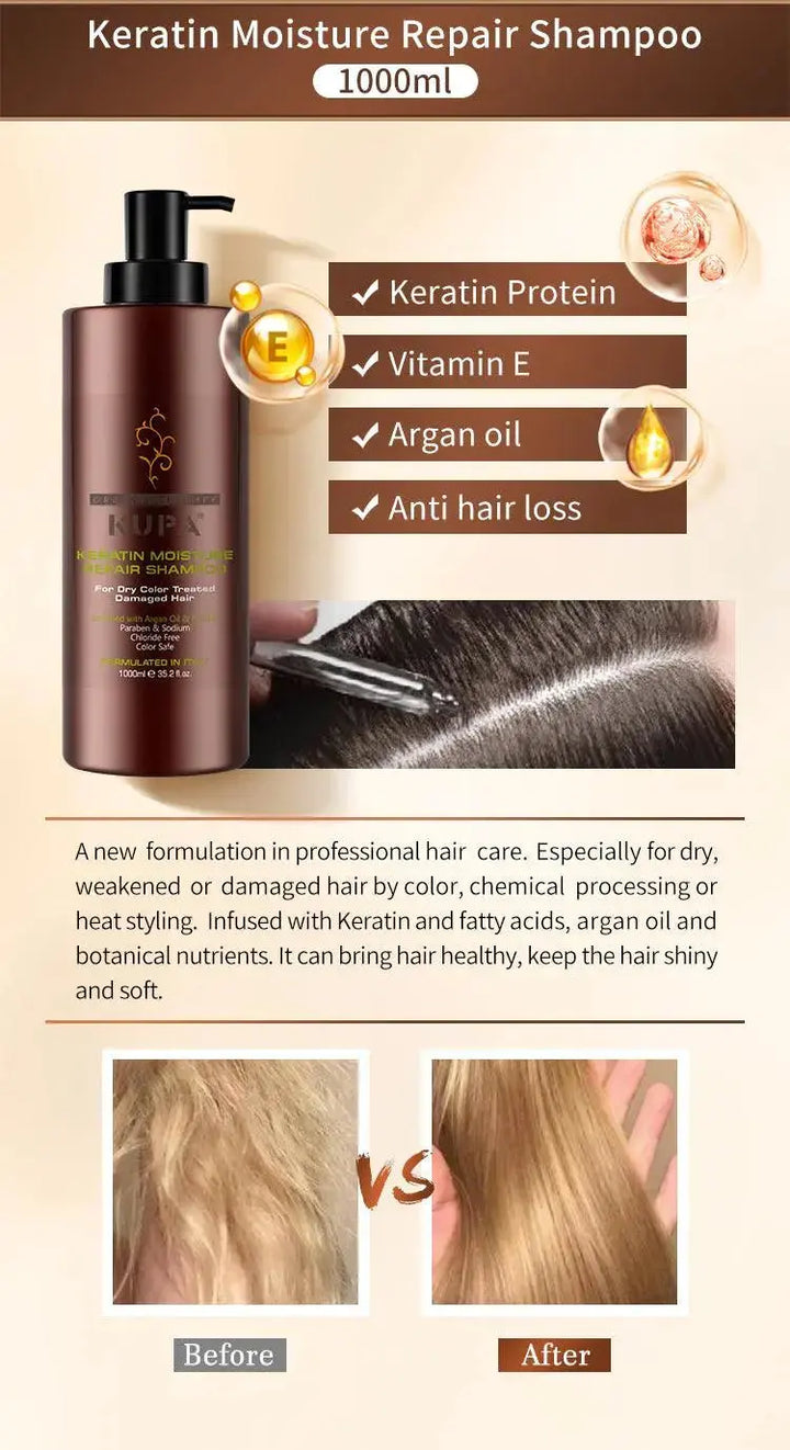 KUPA Keratin Moisture Repair Shampoo , Intensive conditioner & Extra Volume Shampoo Enriched with Argan Oil 1000 ML - DOKAN