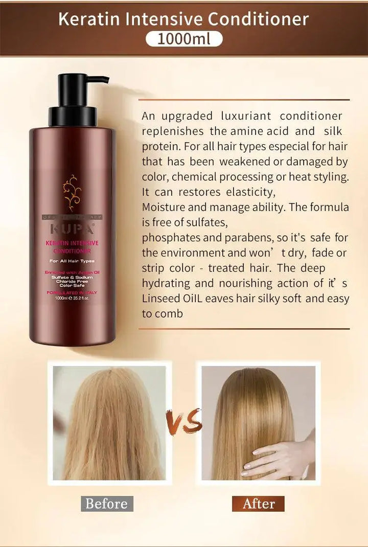 KUPA Keratin Moisture Repair Shampoo , Intensive conditioner & Extra Volume Shampoo Enriched with Argan Oil 1000 ML - DOKAN