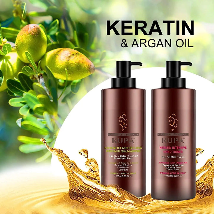 KUPA Keratin Moisture Repair Shampoo , Intensive conditioner & Extra Volume Shampoo Enriched with Argan Oil 1000 ML - DOKAN