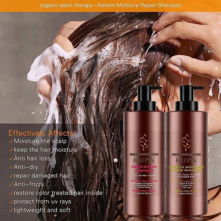 KUPA Keratin Moisture Repair Shampoo , Intensive conditioner & Extra Volume Shampoo Enriched with Argan Oil 1000 ML - DOKAN