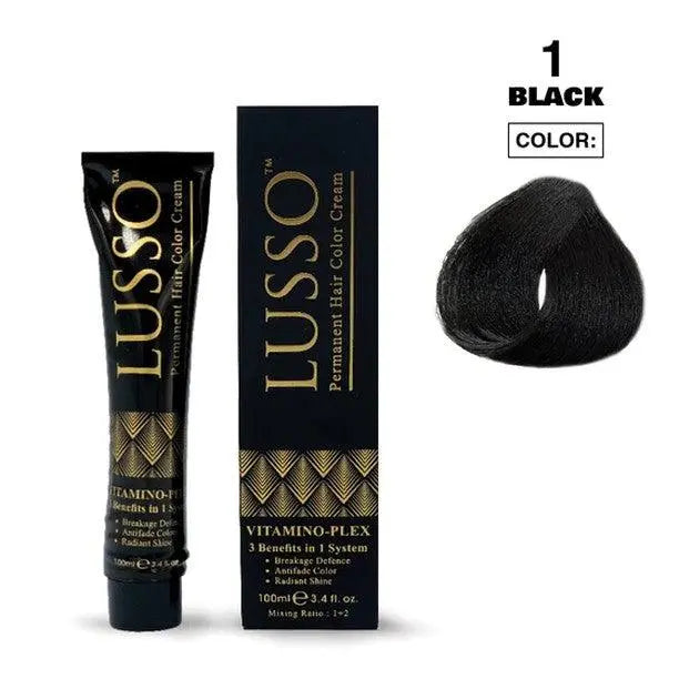 Lusso Permanent Hair Color Cream 100 ML #1 Black - DOKAN