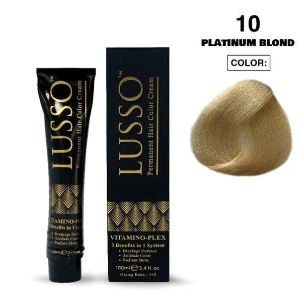 Lusso Permanent Hair Color Cream 100 ML #10 Platinum Blond - DOKAN
