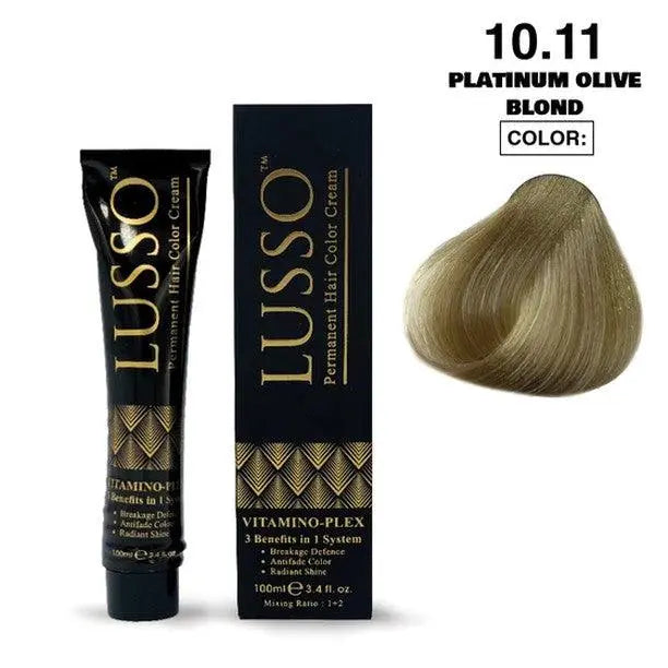 Lusso Permanent Hair Color Cream 100 ML #10.11 Platinum Olive Blond - DOKAN