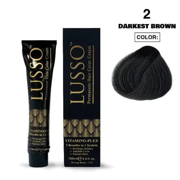 Lusso Permanent Hair Color Cream 100 ML #2 Darkest Brown - DOKAN