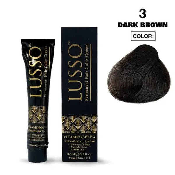 Lusso Permanent Hair Color Cream 100 ML #3 Dark Brown - DOKAN