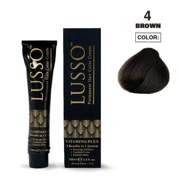 Lusso Permanent Hair Color Cream 100 ML #4 Brown - DOKAN