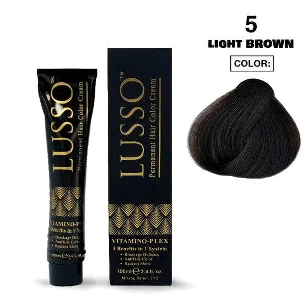 Lusso Permanent Hair Color Cream 100 ML #5 Light Brown - DOKAN