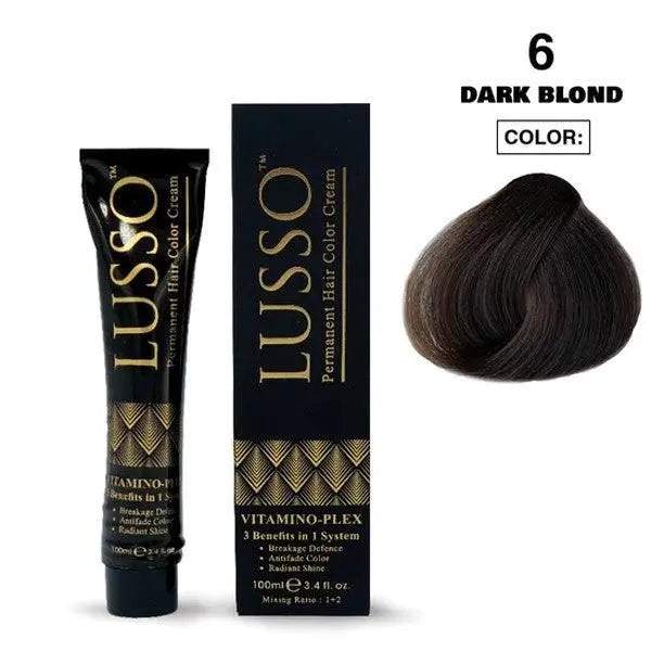 Lusso Permanent Hair Color Cream 100 ML #6 Dark blond - DOKAN