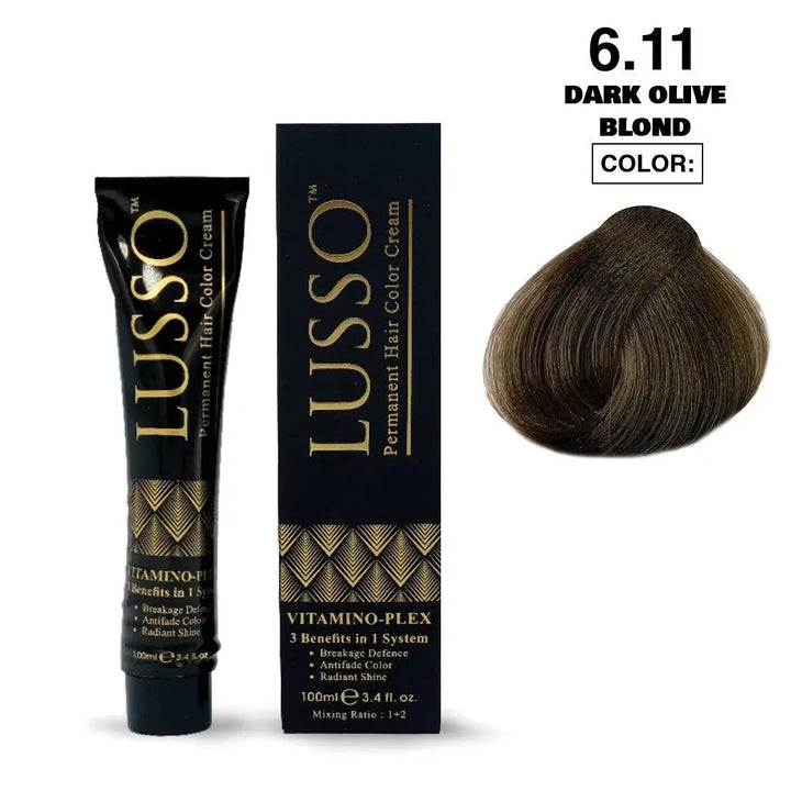 Lusso Permanent Hair Color Cream 100 ML #6.11 Dark Olive Blond - DOKAN