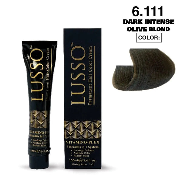 Lusso Permanent Hair Color Cream 100 ML #6.111 Dark Intense Olive Blond - DOKAN