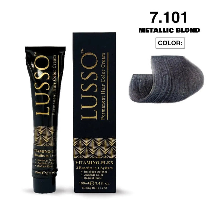 Lusso Permanent Hair Color Cream 100 ML #7.101 Metallic Blond - DOKAN