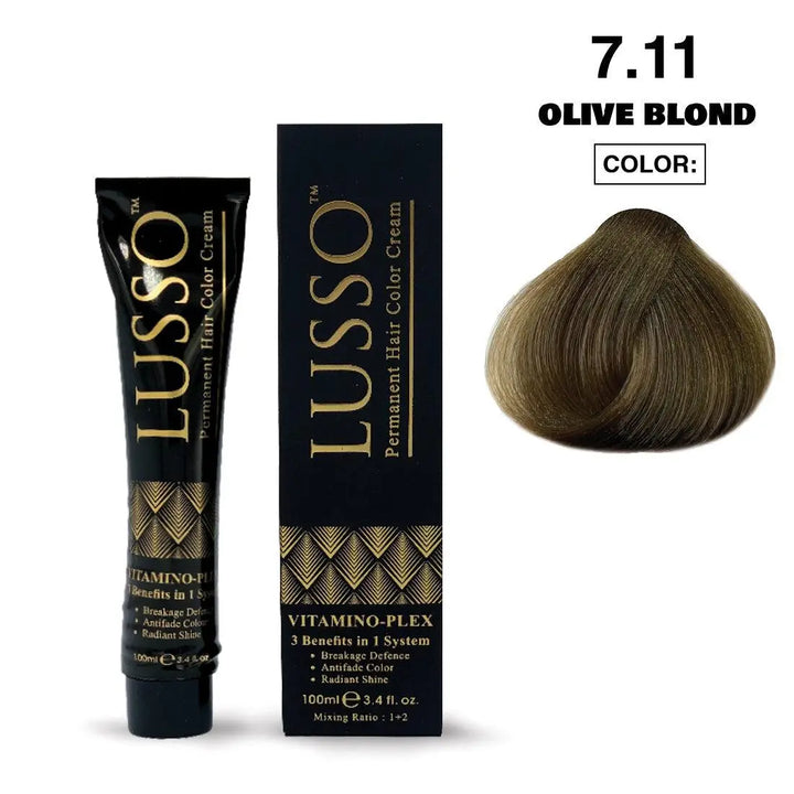Lusso Permanent Hair Color Cream 100 ML #7.11 Olive Blond - DOKAN