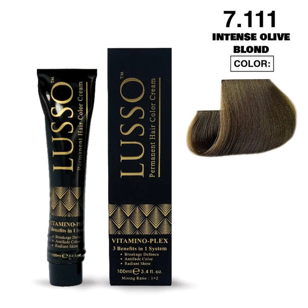 Lusso Permanent Hair Color Cream 100 ML #7.111 Intense Olive Blond - DOKAN