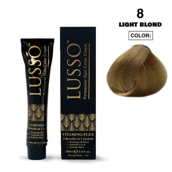 Lusso Permanent Hair Color Cream 100 ML #8 Light Blond - DOKAN