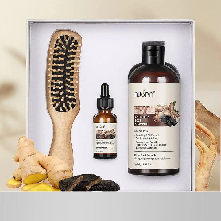 NUSPA Anti Hair Loss Hair Care Set with Herbal Shampoo, Serum & Massage Comb - DOKAN