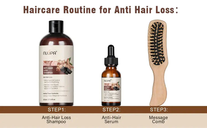 NUSPA Anti Hair Loss Hair Care Set with Herbal Shampoo, Serum & Massage Comb - DOKAN