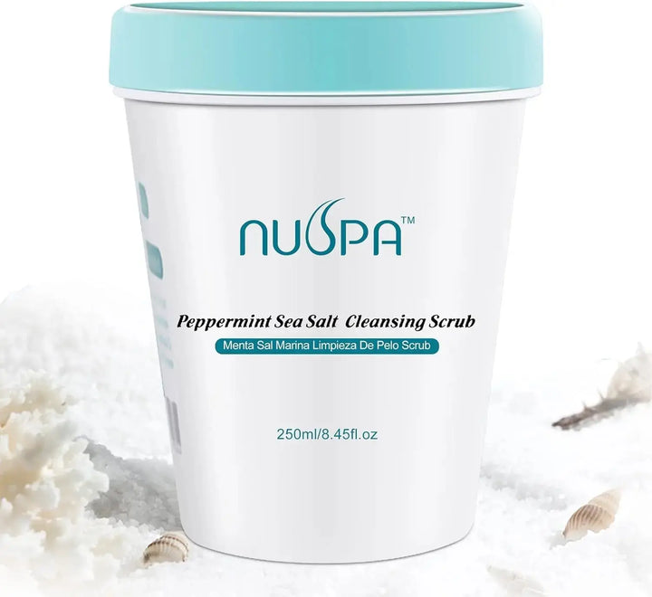 NUSPA Peppermint Sea Salt Scalp Scrub,Purifying Refreshing Scalp Cleaner,Itch Reducing Shampoo, Natural Dandruff Scalp Exfoliantor Hair Wash with Jojoba Oil and Avocado Oil - DOKAN