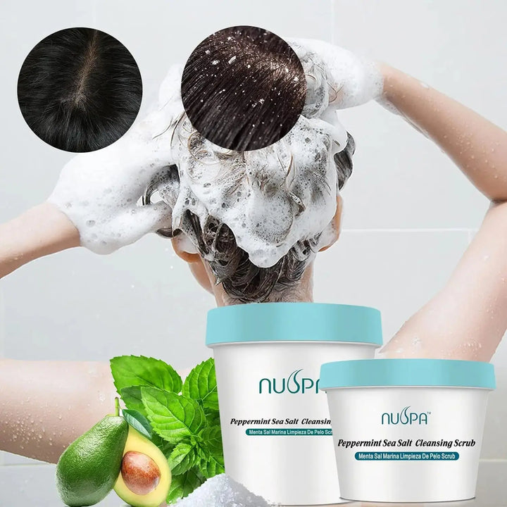 NUSPA Peppermint Sea Salt Scalp Scrub,Purifying Refreshing Scalp Cleaner,Itch Reducing Shampoo, Natural Dandruff Scalp Exfoliantor Hair Wash with Jojoba Oil and Avocado Oil - DOKAN