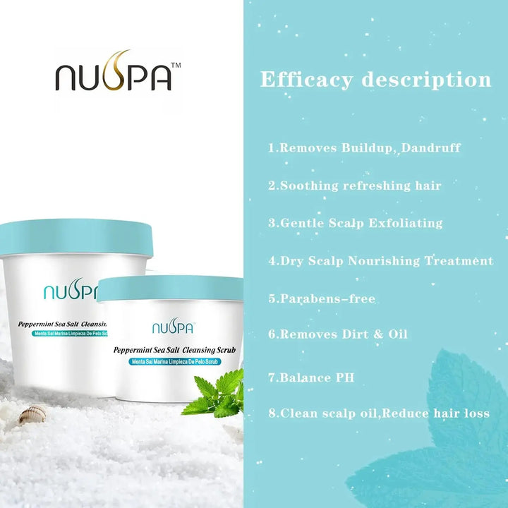 NUSPA Peppermint Sea Salt Scalp Scrub,Purifying Refreshing Scalp Cleaner,Itch Reducing Shampoo, Natural Dandruff Scalp Exfoliantor Hair Wash with Jojoba Oil and Avocado Oil - DOKAN