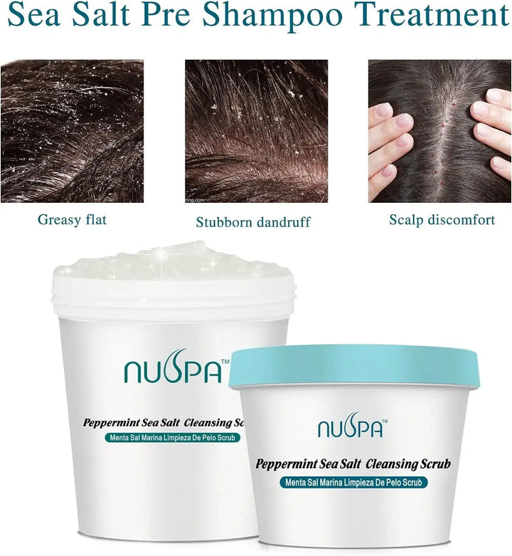 NUSPA Peppermint Sea Salt Scalp Scrub,Purifying Refreshing Scalp Cleaner,Itch Reducing Shampoo, Natural Dandruff Scalp Exfoliantor Hair Wash with Jojoba Oil and Avocado Oil - DOKAN