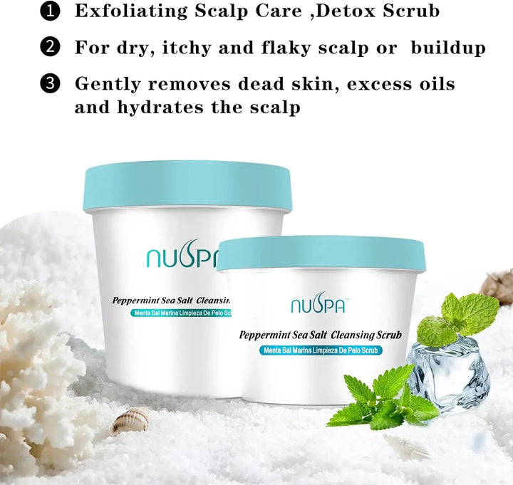 NUSPA Peppermint Sea Salt Scalp Scrub,Purifying Refreshing Scalp Cleaner,Itch Reducing Shampoo, Natural Dandruff Scalp Exfoliantor Hair Wash with Jojoba Oil and Avocado Oil - DOKAN