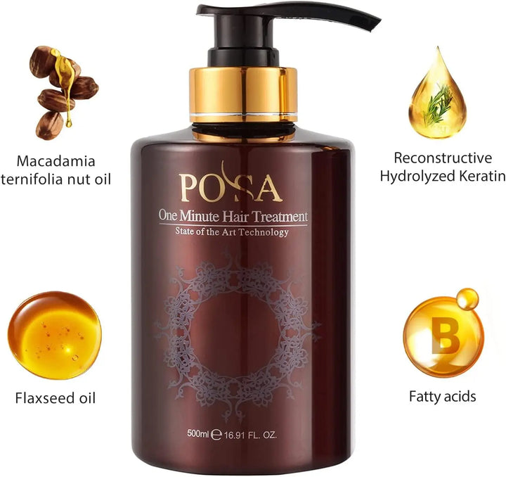 POSA 1 Minute Rescue Keratin Hair Conditioner, Moisturizing Argan Oil Hair Mask,Deep Repairing Hair Treatment, Heat Protectant UV-Protective Sulfate Free Conditioner for Dry,Damaged Hair - DOKAN