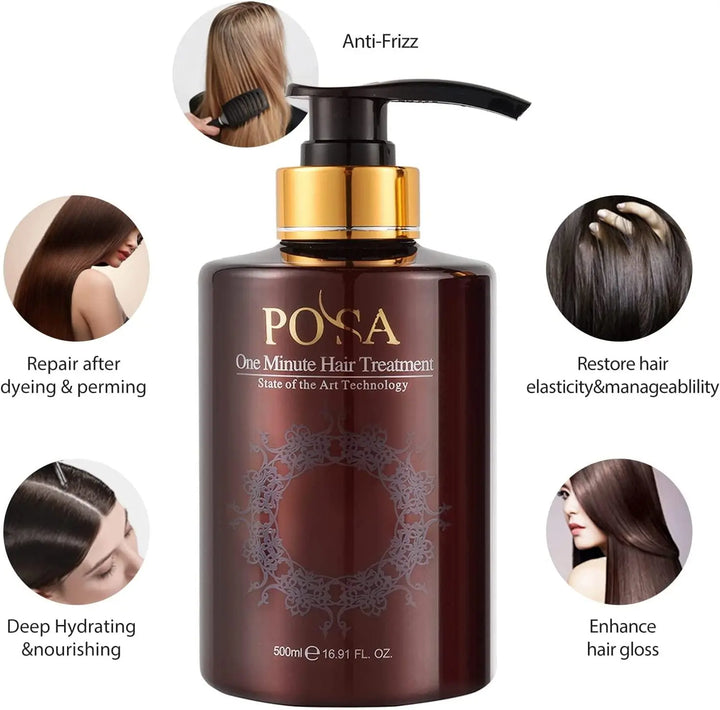 POSA 1 Minute Rescue Keratin Hair Conditioner, Moisturizing Argan Oil Hair Mask,Deep Repairing Hair Treatment, Heat Protectant UV-Protective Sulfate Free Conditioner for Dry,Damaged Hair - DOKAN