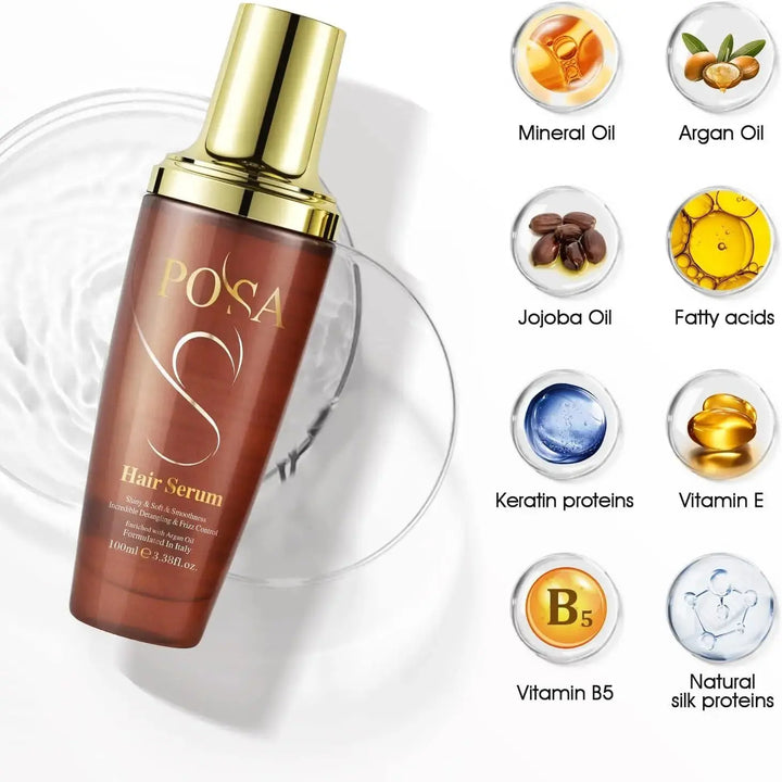 POSA 30 Seconds Rescue Smooth Hair Serum, Intense Moisture Argan Hair Oil for Dry Damaged, Silk Hair Oil,Hydrating Nature Keratin Infused for Curly Hair,Frizzy Daily Deep Moisturizing Hair Treatment Oil - DOKAN