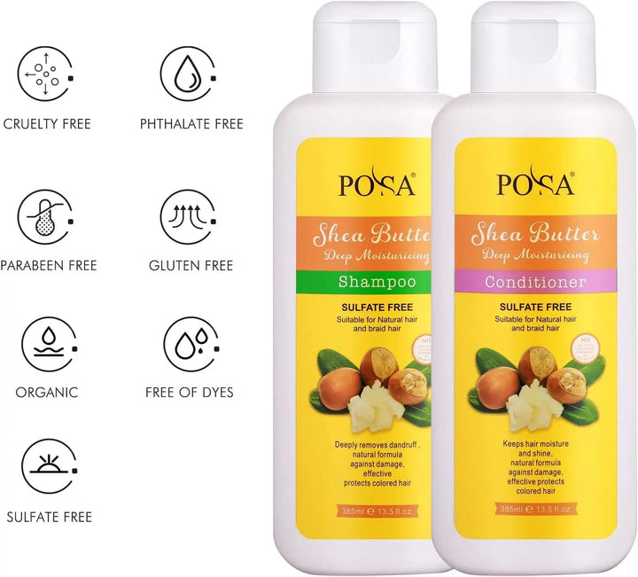 POSA Organic Shea Butter Sulfate Free Shampoo & Conditioner Hair Care Kit - DOKAN