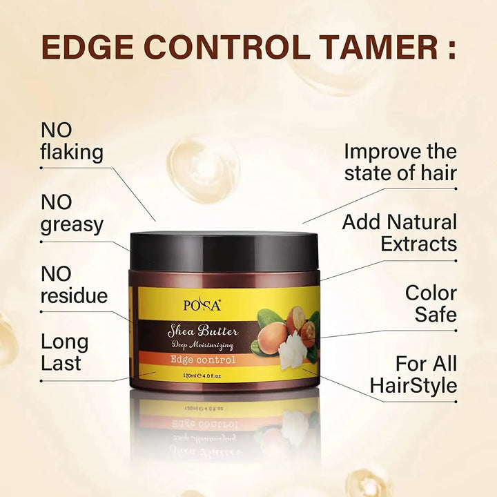 POSA Instant Control Edge Control,Hair Wax, 48 hours Lasting Natural Tea Tree Oil Deep Moisturizing EdgeTamer, Shine Smooth Hair Styling Gel with Shea Butter,Jojoba Oil 120 ML - DOKAN