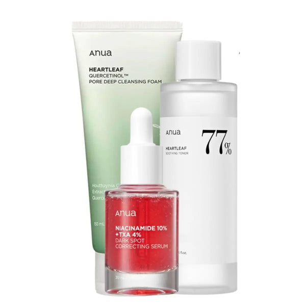 DOKAN ANUA Heartleaf Quercetinol Pore Deep Cleansing Foam, Heartleaf 77% Soothing Toner and Niacinamide 10% + TXA 4% Set Anua