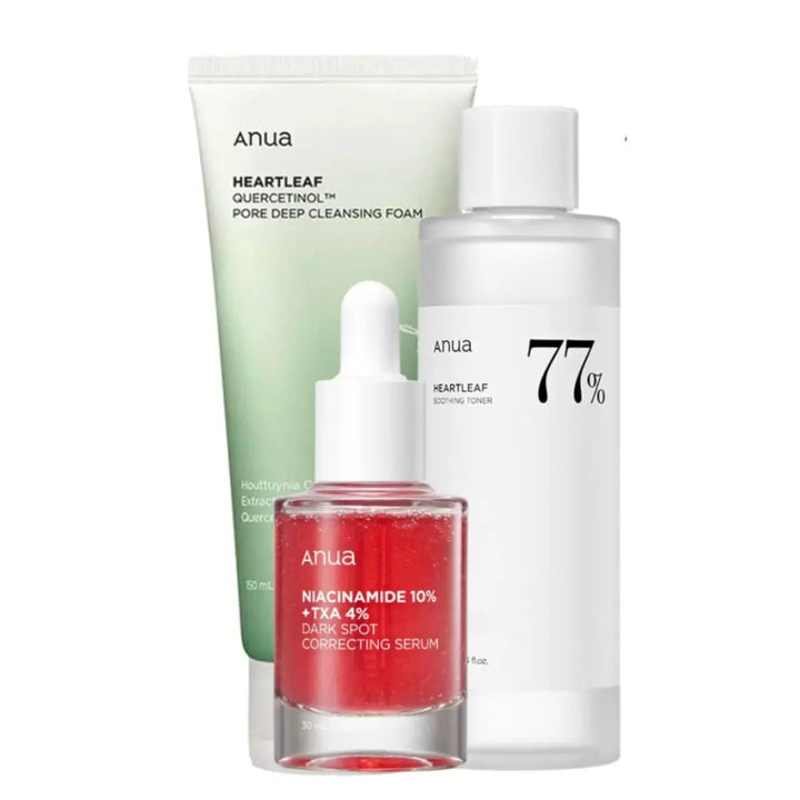 DOKAN ANUA Heartleaf Quercetinol Pore Deep Cleansing Foam, Heartleaf 77% Soothing Toner and Niacinamide 10% + TXA 4% Set Anua