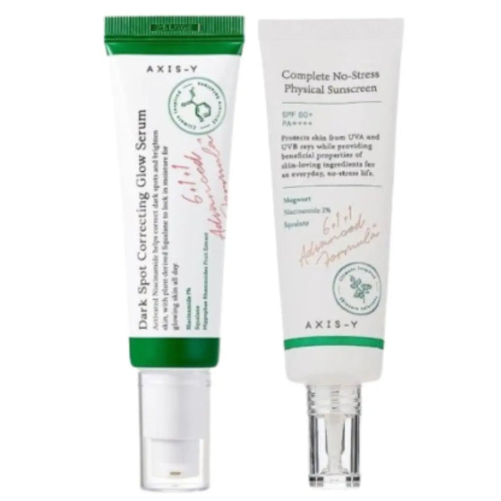 DOKAN Axis Y Dark Spot Correcting Glow Serum + Complete No stress Physical Sunscreen Set AXIS Y