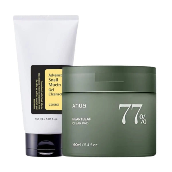 DOKAN COSRX Advanced Snail Mucin Gel Cleanser & ANUA 77% Clear Pads SET Anua and Cosrx