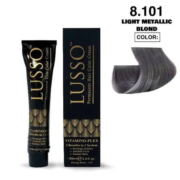 Lusso Permanent Hair Color Cream 100 ML #8.101 Light Metallic Blond - DOKAN