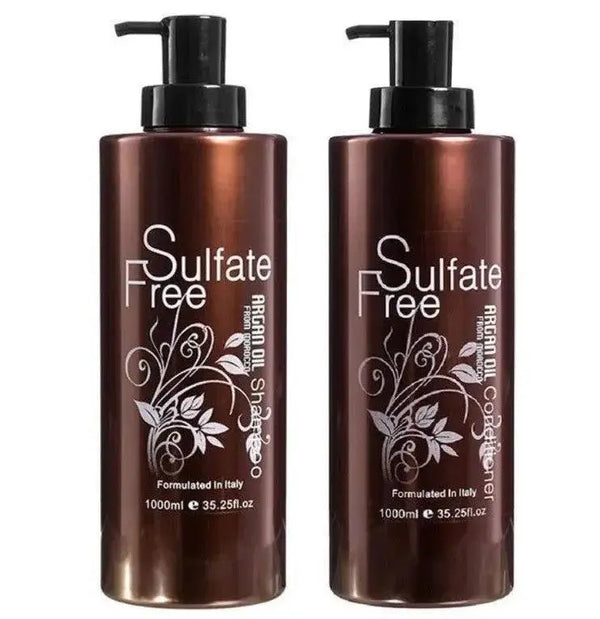 Nuspa Natural Organic Sulfate Free Moroccan Argan Oil Shampoo and Conditioner Set - Color Safe Treatment, UV Protection, Intense Moisturizing For Dry, Damaged, Frizzy, Volumizing for Thin Hair 1000 ml - DOKAN